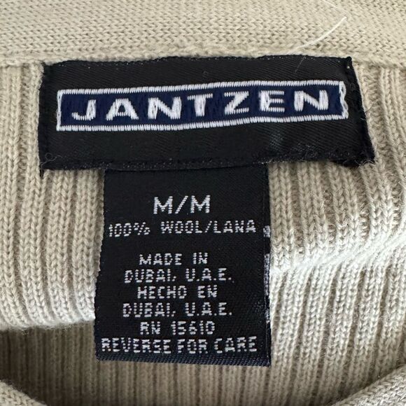 Jantzen 100% Wool V-Neck Sweater Pale Olive Ribbed Knit Pullover Sz M Minimalist - Picture 5 of 5